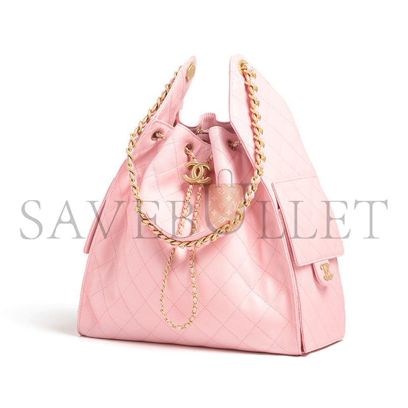 Ch*el 25 medium handbag grained calfskin & gold-tone metal light pink as5311 (40*30*15cm)